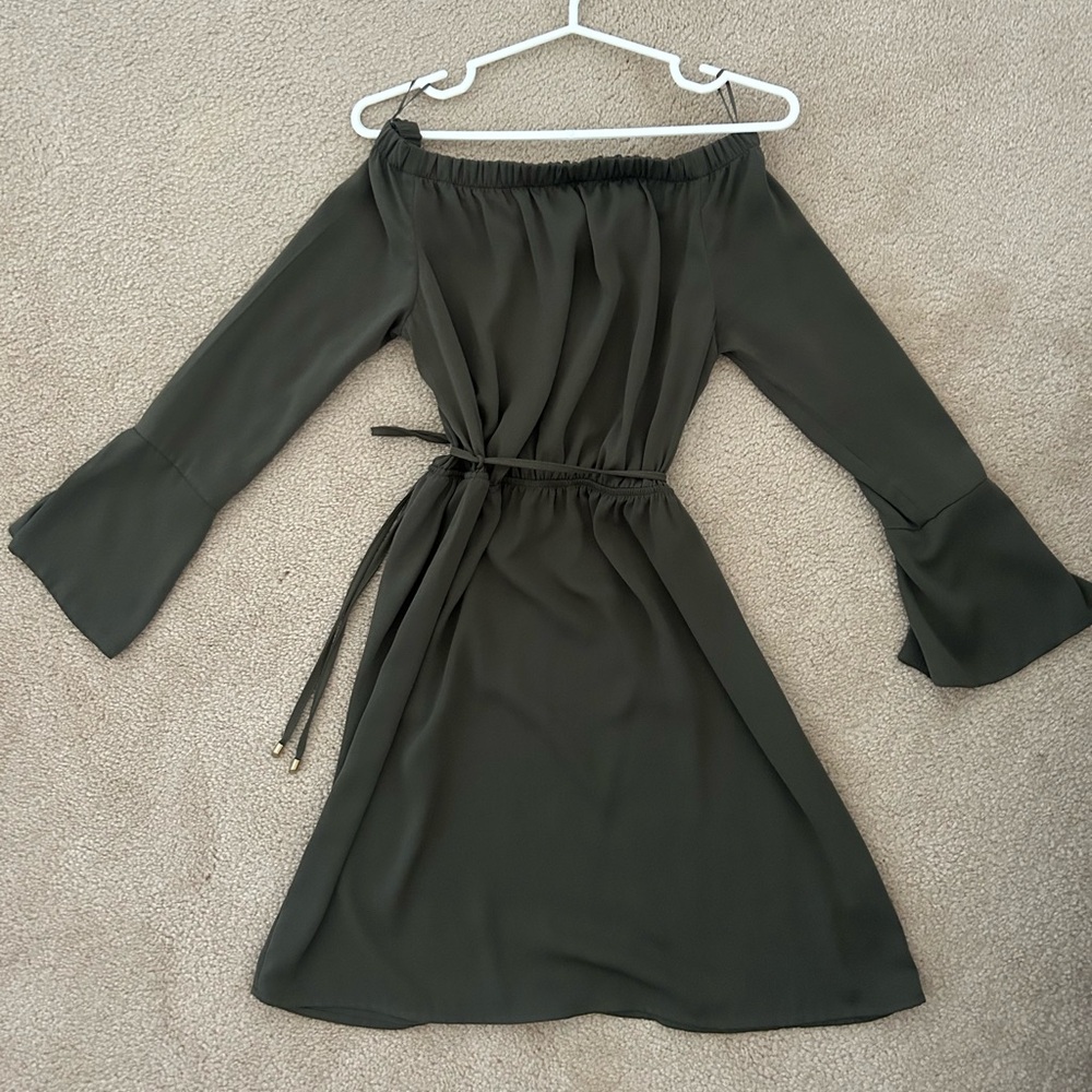 Off-Shoulder Olive Green Dress